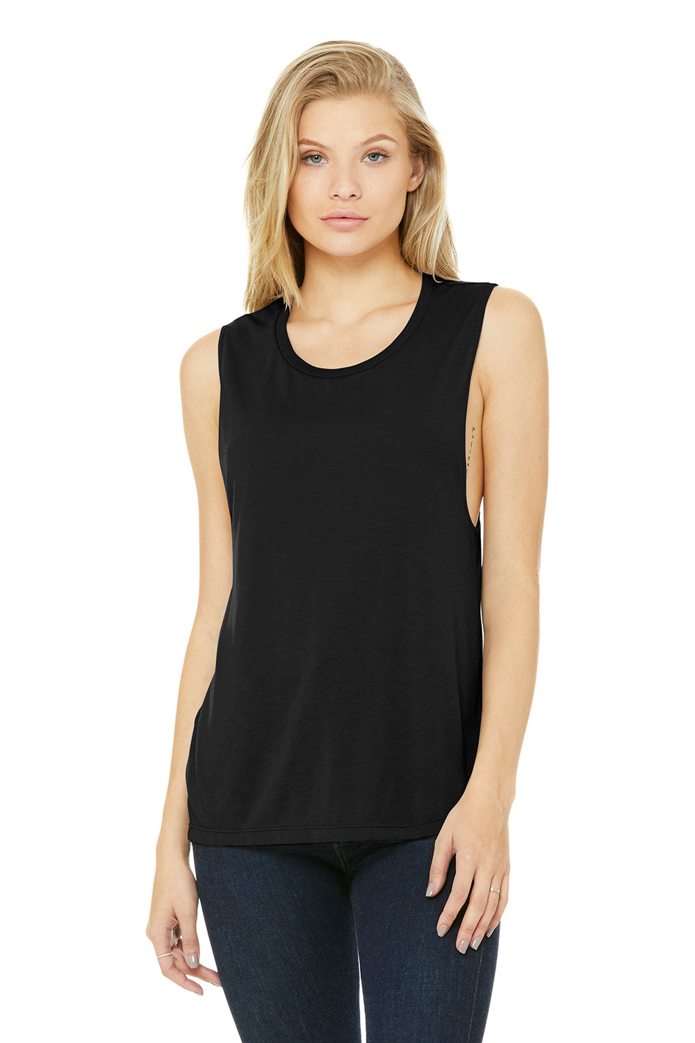 Bella + Canvas BC8803/B8803/8803 Womens Flowy Muscle Tank Top Black Model Front