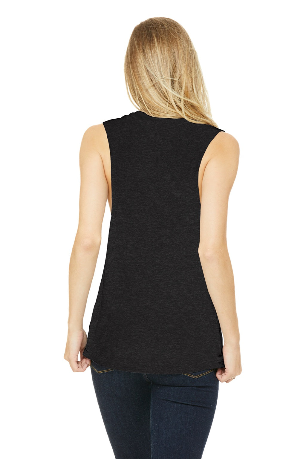 Bella + Canvas BC8803/8803 Womens Flowy Muscle Tank Top Heather Black Model Back