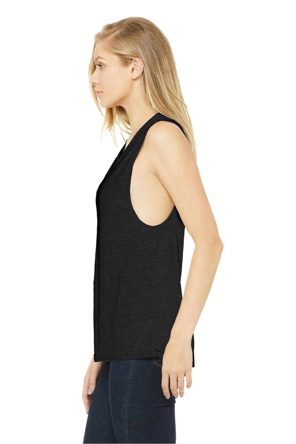 Bella + Canvas BC8803/8803 Womens Flowy Muscle Tank Top Heather Black Model Side