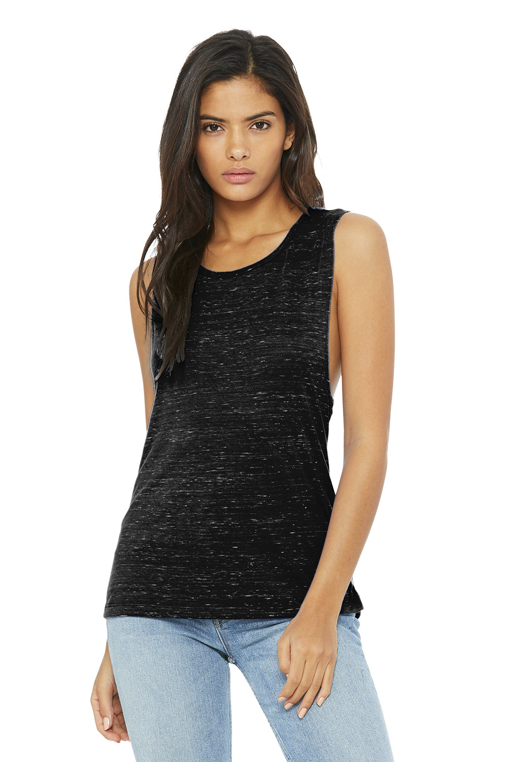 Bella + Canvas BC8803/B8803/8803 Womens Flowy Muscle Tank Top Black Marble Model Front