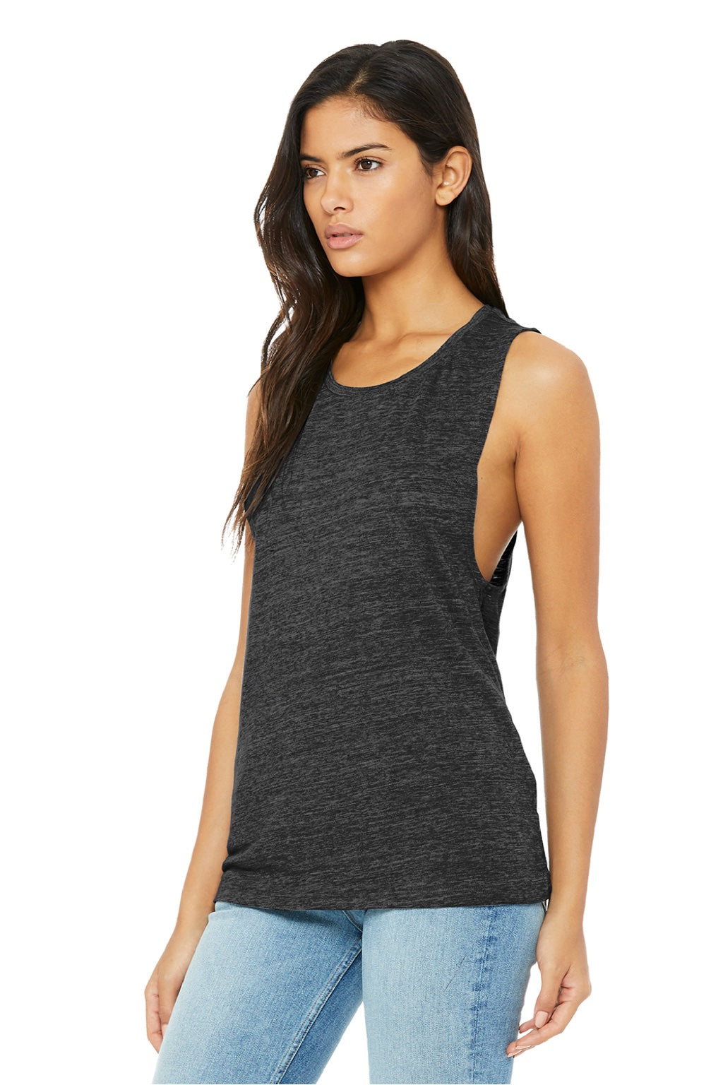 Bella + Canvas BC8803/8803 Womens Flowy Muscle Tank Top Charcoal Black Slub Model 3Q