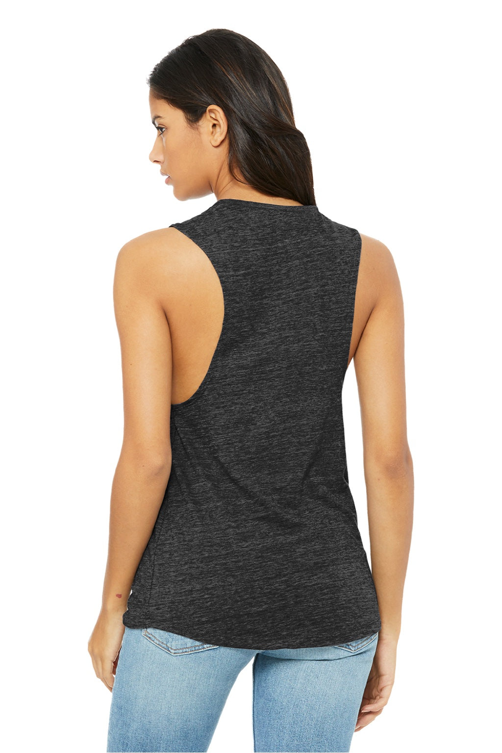 Bella + Canvas BC8803/8803 Womens Flowy Muscle Tank Top Charcoal Black Slub Model Back