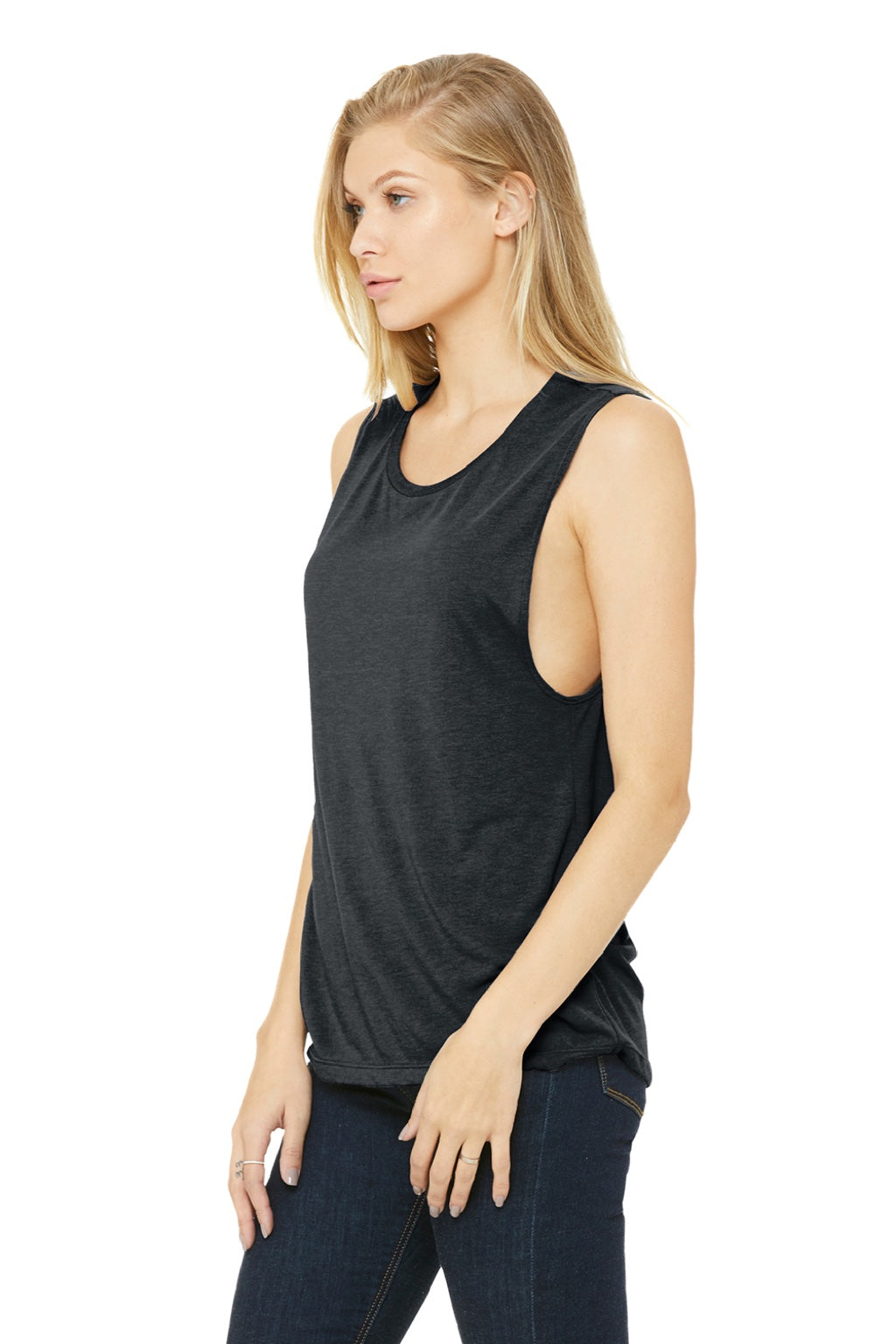 Bella + Canvas BC8803/8803 Womens Flowy Muscle Tank Top Heather Dark Grey Model 3Q