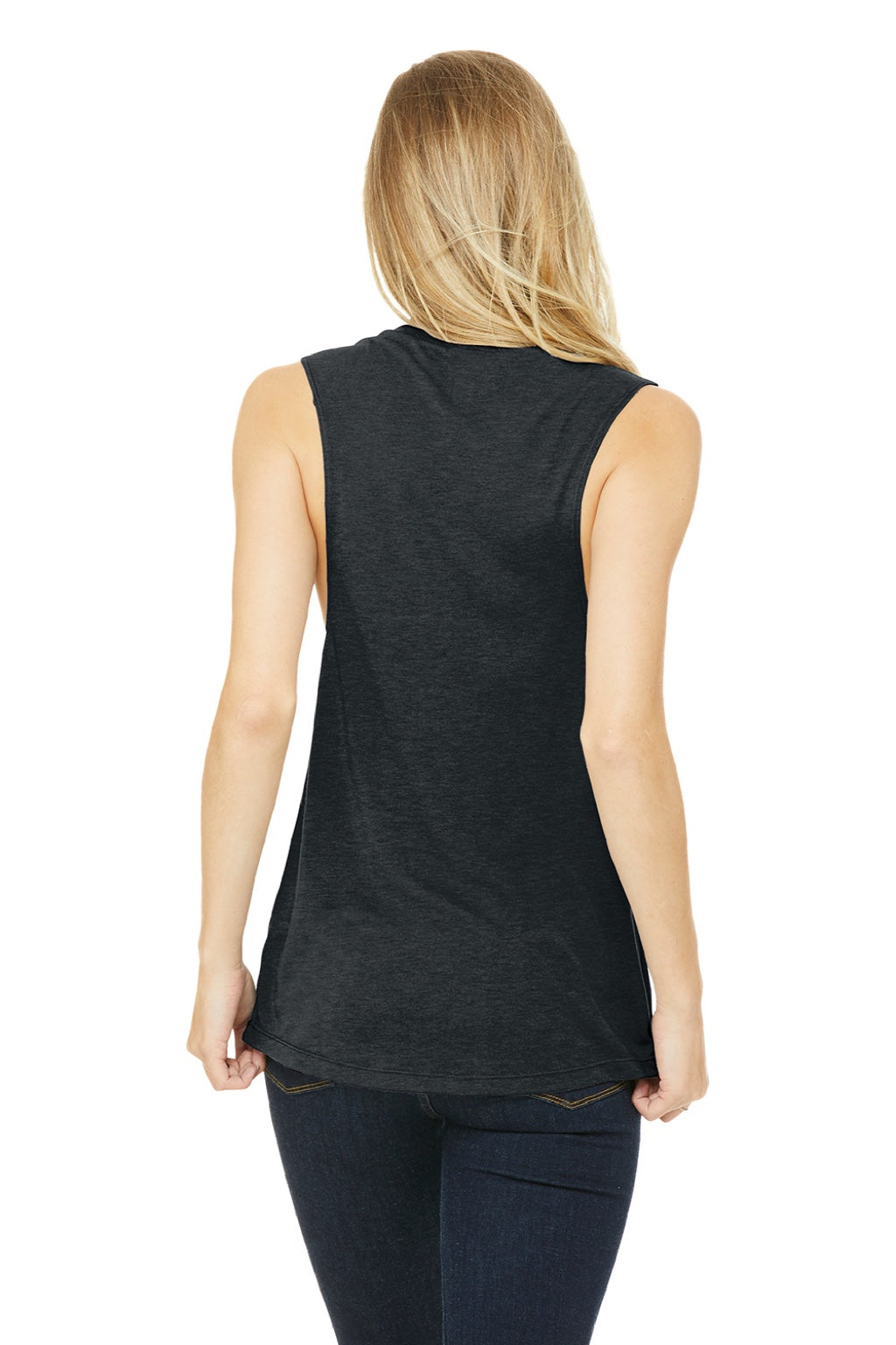 Bella + Canvas BC8803/8803 Womens Flowy Muscle Tank Top Heather Dark Grey Model Back