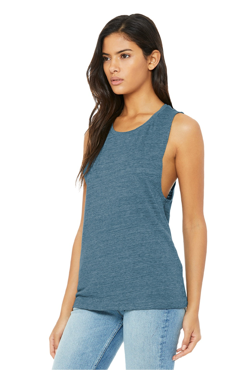Bella + Canvas BC8803/8803 Womens Flowy Muscle Tank Top Denim Blue Slub Model 3Q