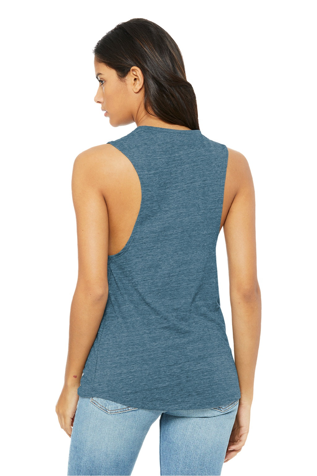 Bella + Canvas BC8803/8803 Womens Flowy Muscle Tank Top Denim Blue Slub Model Back