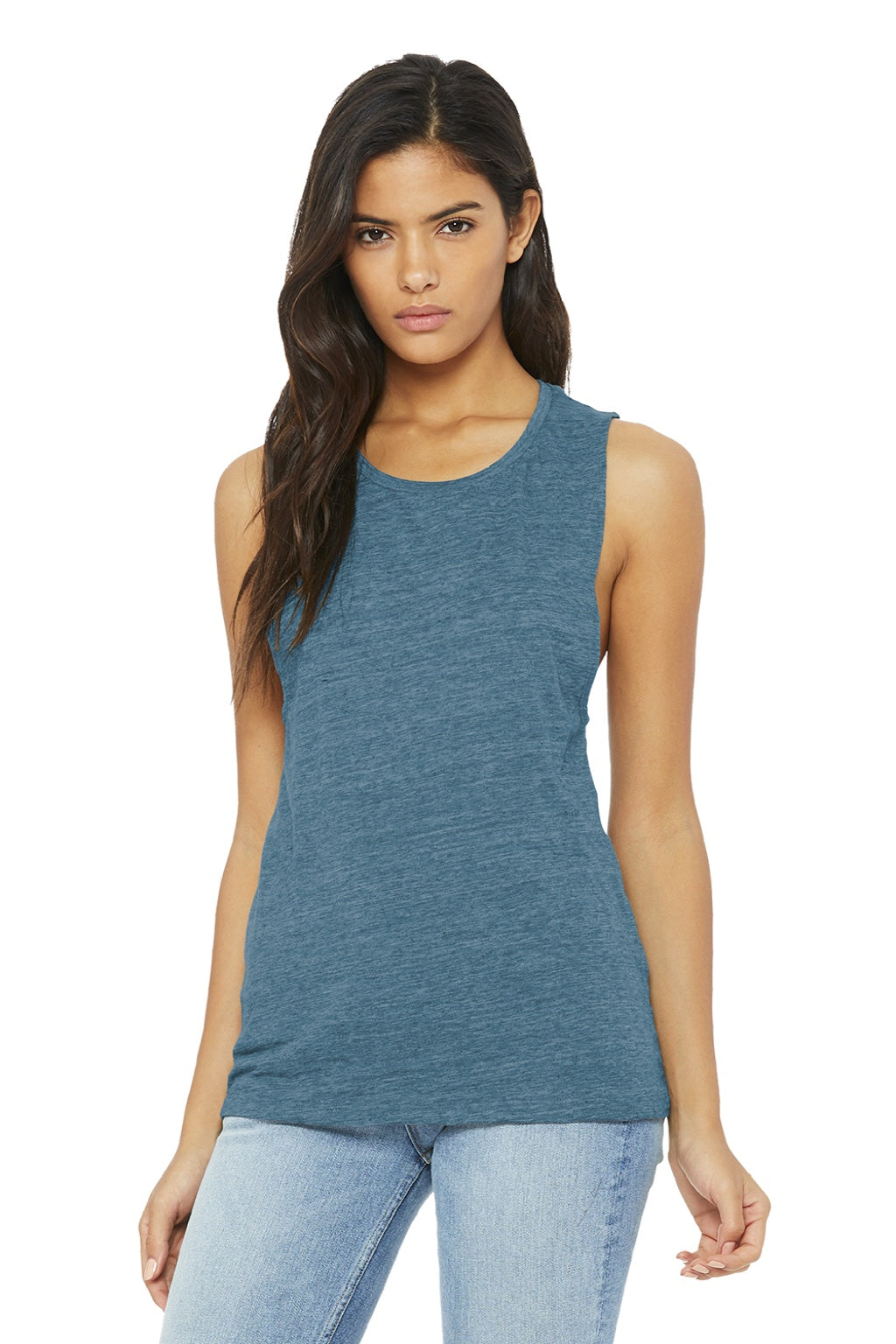 Bella + Canvas BC8803/8803 Womens Flowy Muscle Tank Top Denim Blue Slub Model Front