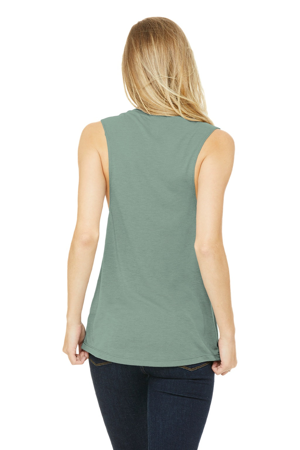 Bella + Canvas BC8803/8803 Womens Flowy Muscle Tank Top Dusty Blue Model Back