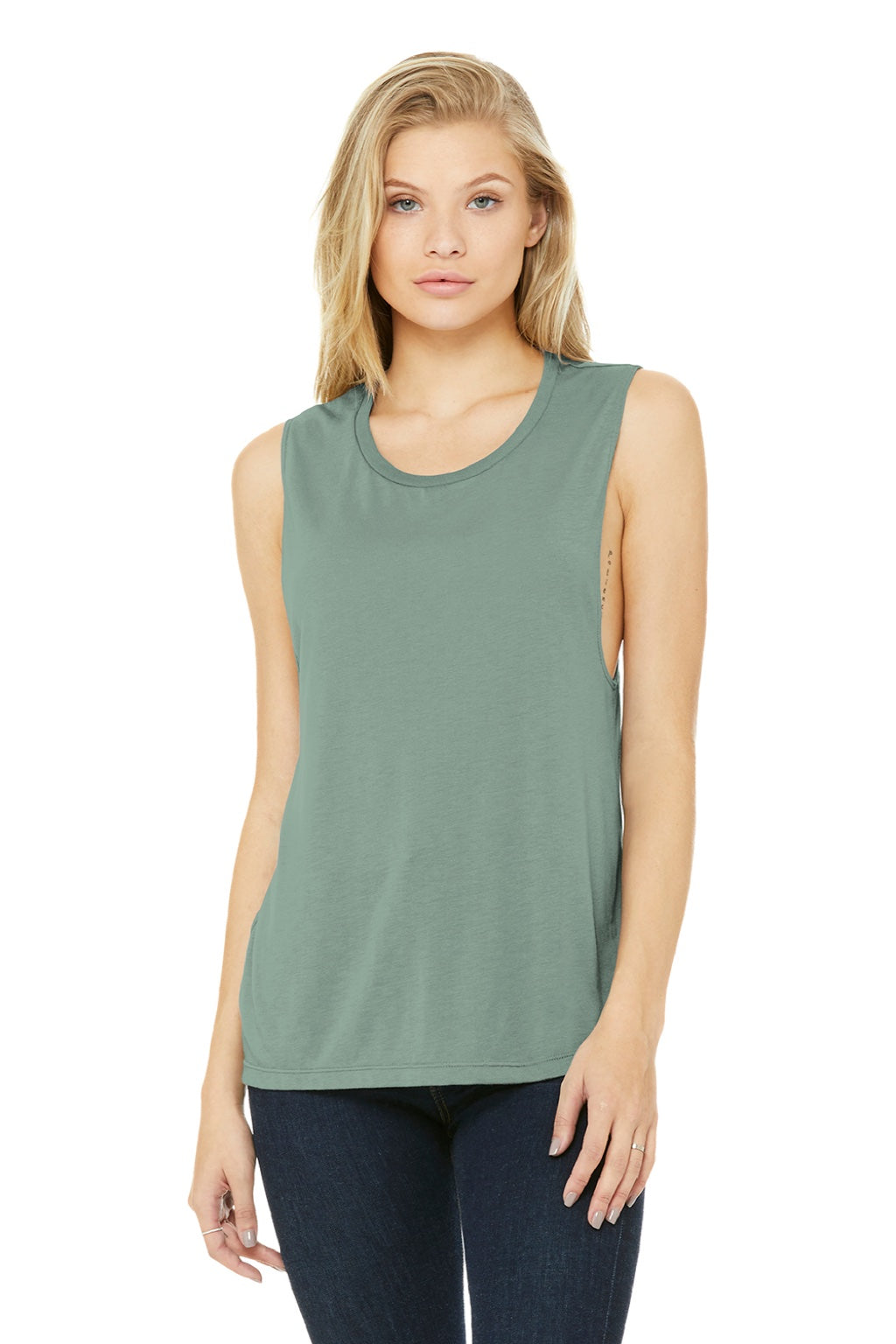 Bella + Canvas BC8803/8803 Womens Flowy Muscle Tank Top Dusty Blue Model Front