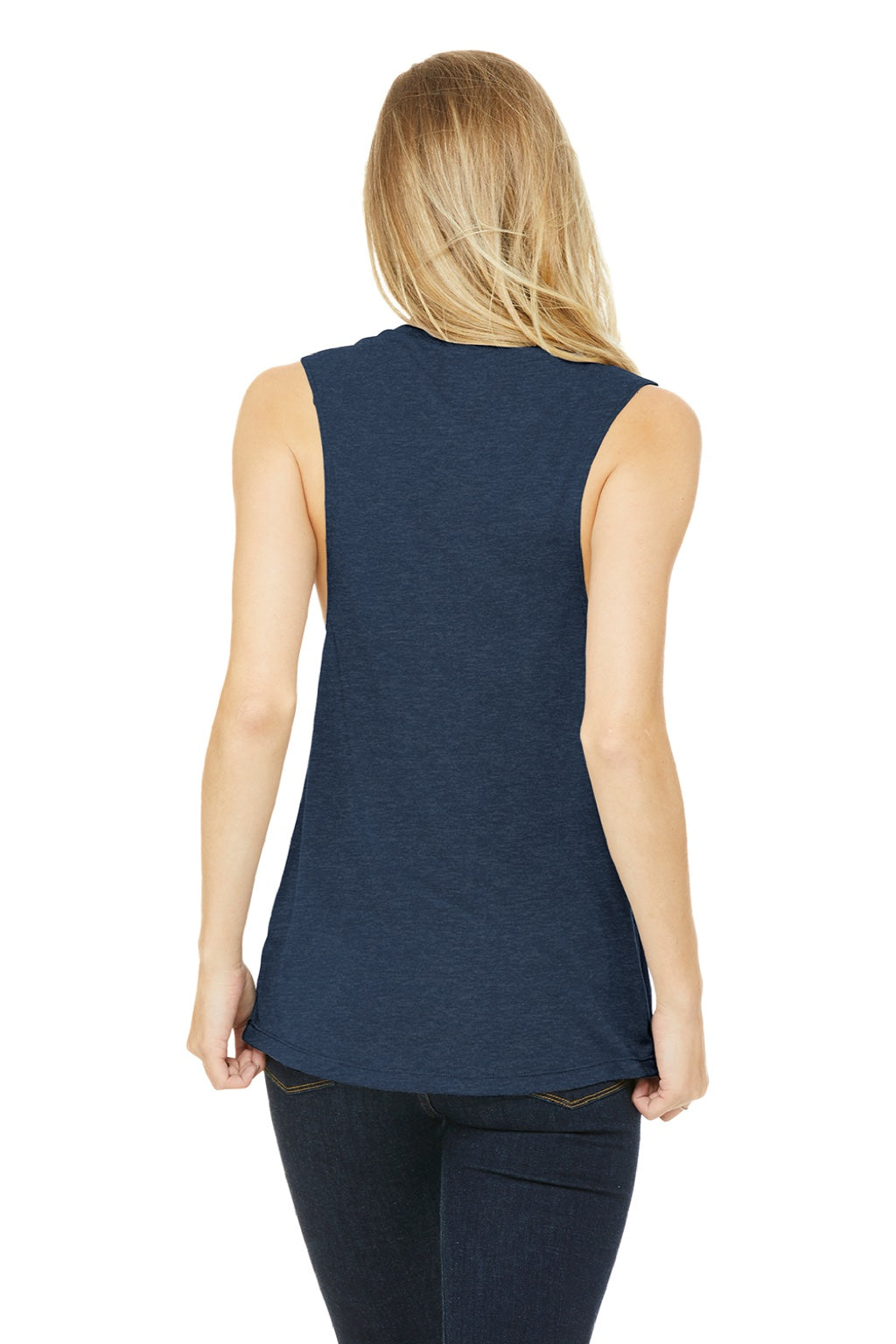 Bella + Canvas BC8803/8803 Womens Flowy Muscle Tank Top Heather Navy Blue Model Back