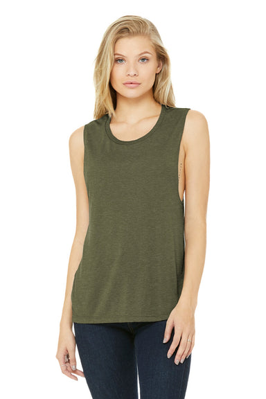 Bella + Canvas BC8803/8803 Womens Flowy Muscle Tank Top Heather Olive Green Model Front
