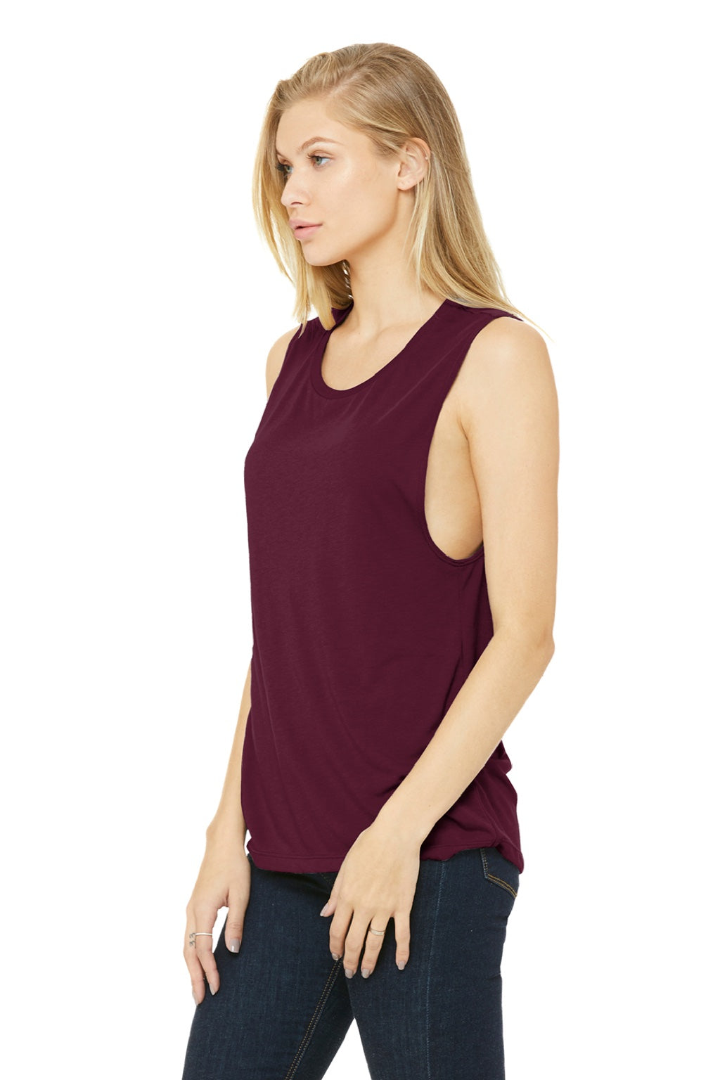 Bella + Canvas BC8803/8803 Womens Flowy Muscle Tank Top Maroon Model 3Q