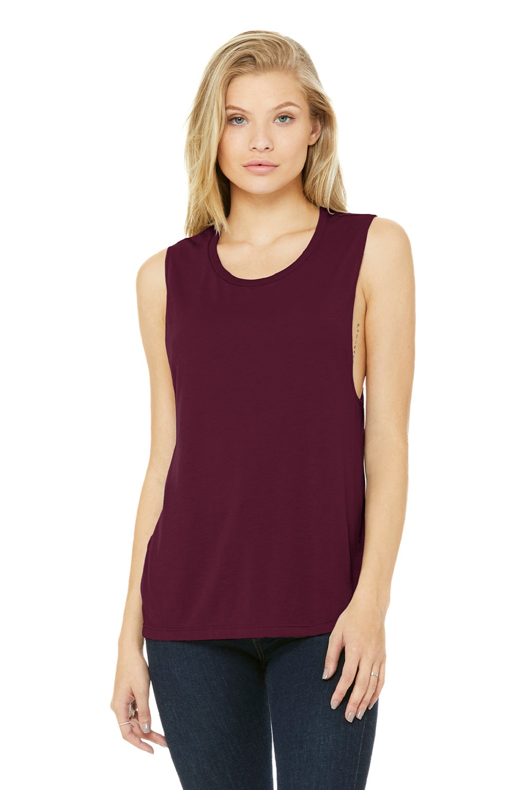 Bella + Canvas BC8803/8803 Womens Flowy Muscle Tank Top Maroon Model Front