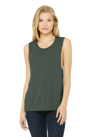 Bella + Canvas BC8803/8803 Womens Flowy Muscle Tank Top Military Green Model Front