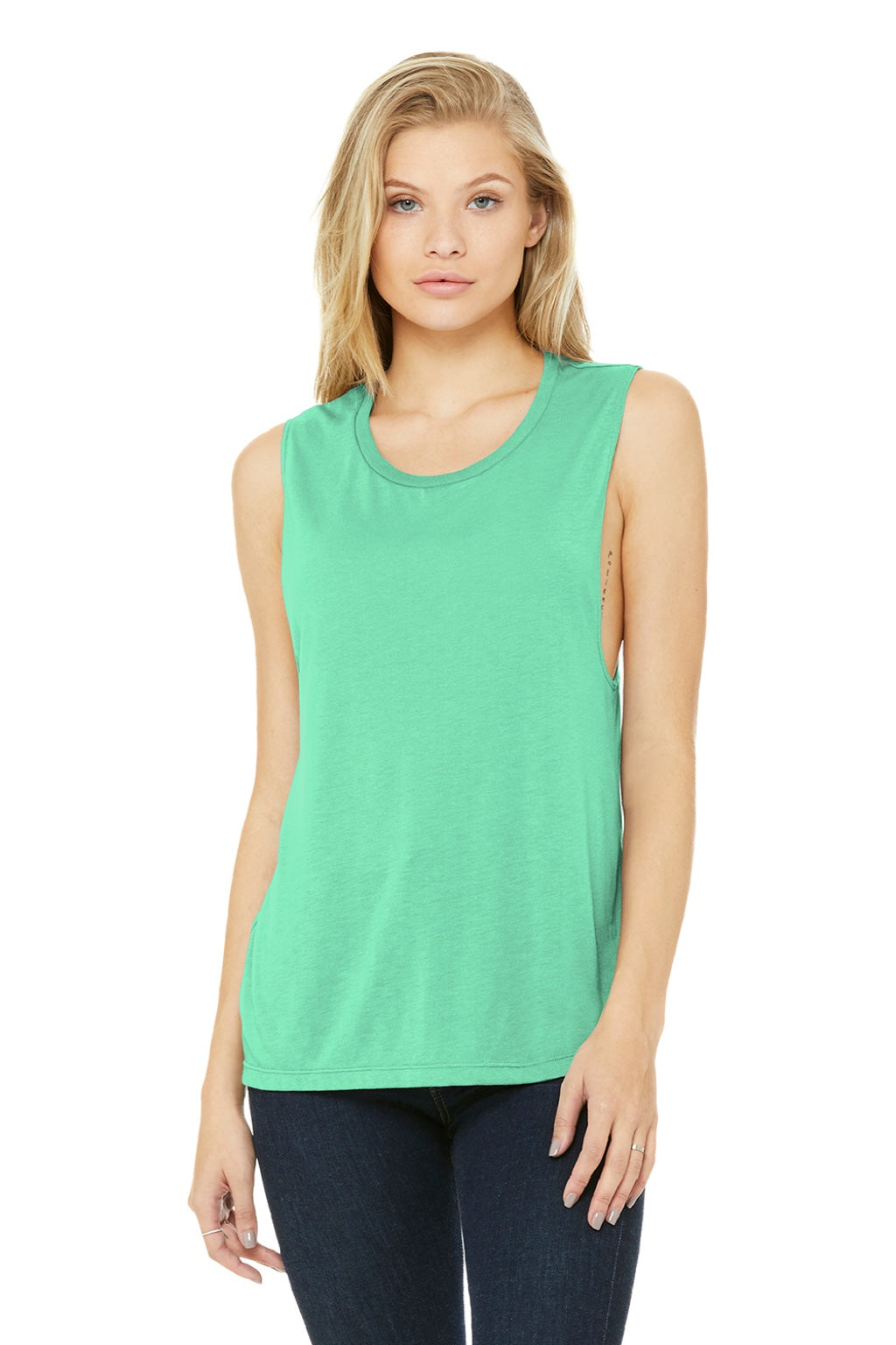 Bella + Canvas BC8803/8803 Womens Flowy Muscle Tank Top Mint Green Model Front
