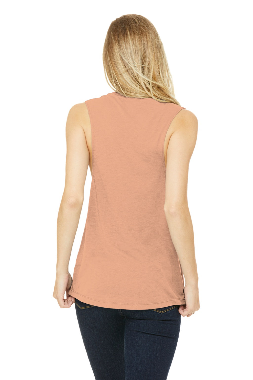 Bella + Canvas BC8803/8803 Womens Flowy Muscle Tank Top Peach Model Back