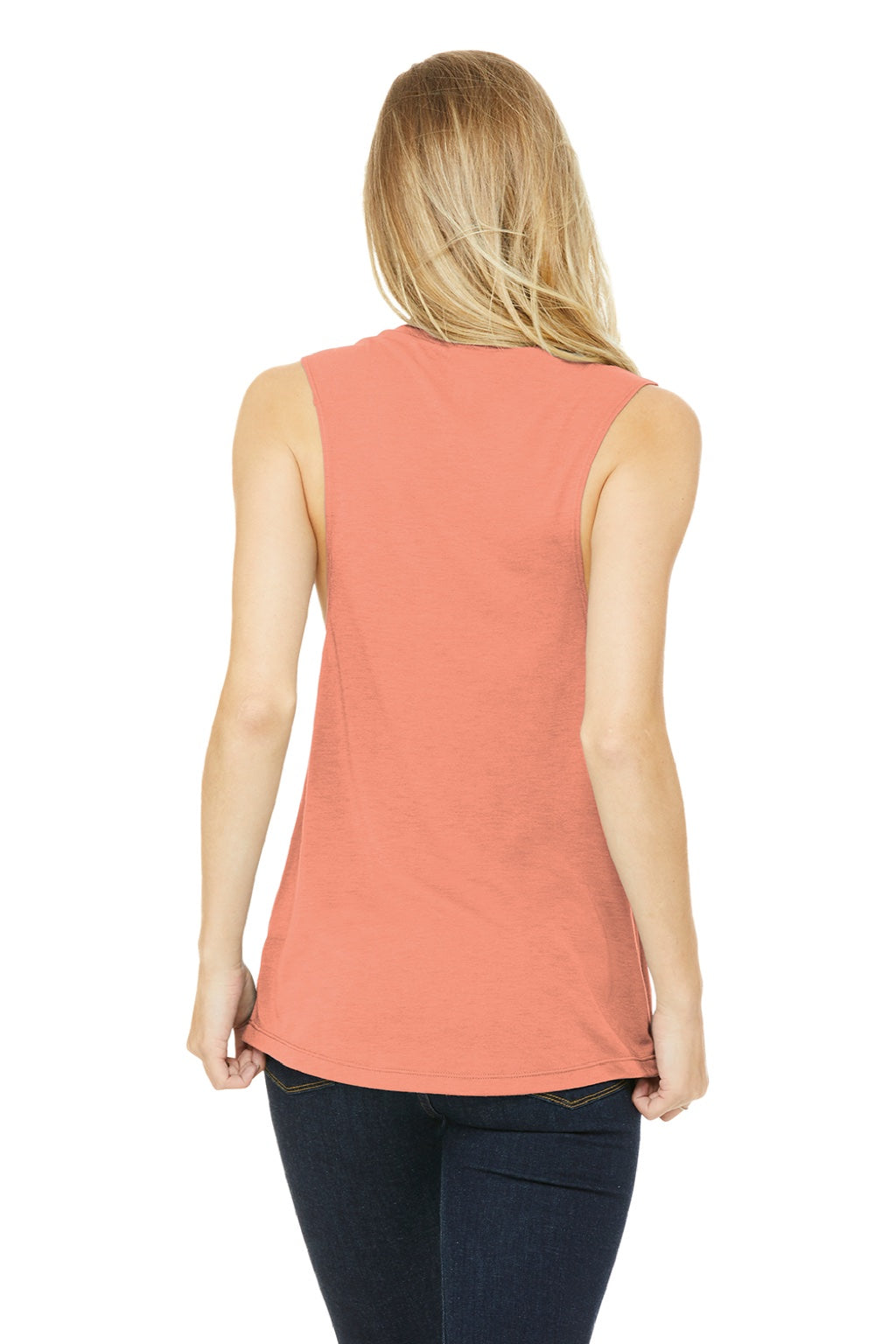 Bella + Canvas BC8803/8803 Womens Flowy Muscle Tank Top Sunset Orange Model Back