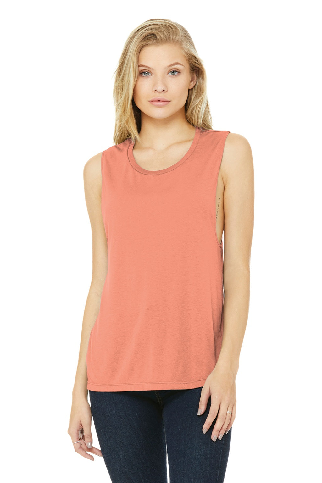 Bella + Canvas BC8803/8803 Womens Flowy Muscle Tank Top Sunset Orange Model Front