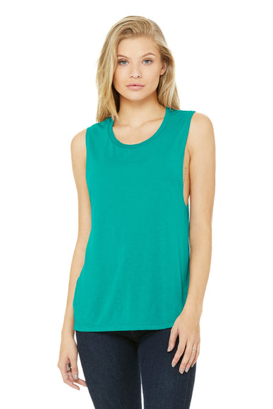 Bella + Canvas BC8803/8803 Womens Flowy Muscle Tank Top Teal Green Model Front