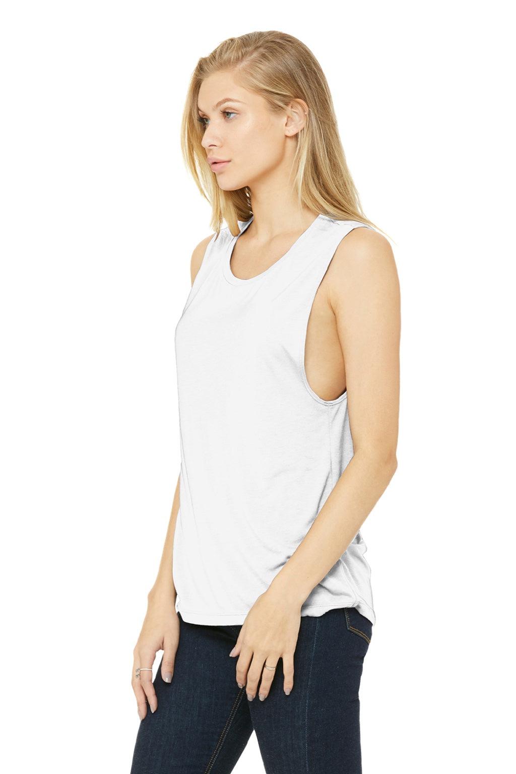 Bella + Canvas BC8803/8803 Womens Flowy Muscle Tank Top White Model 3Q
