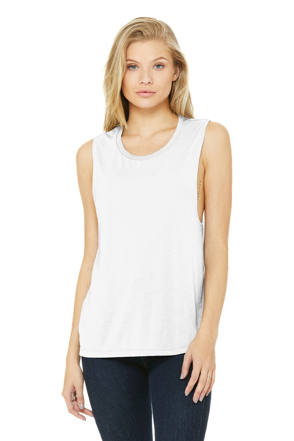 Bella + Canvas BC8803/8803 Womens Flowy Muscle Tank Top White Model Front