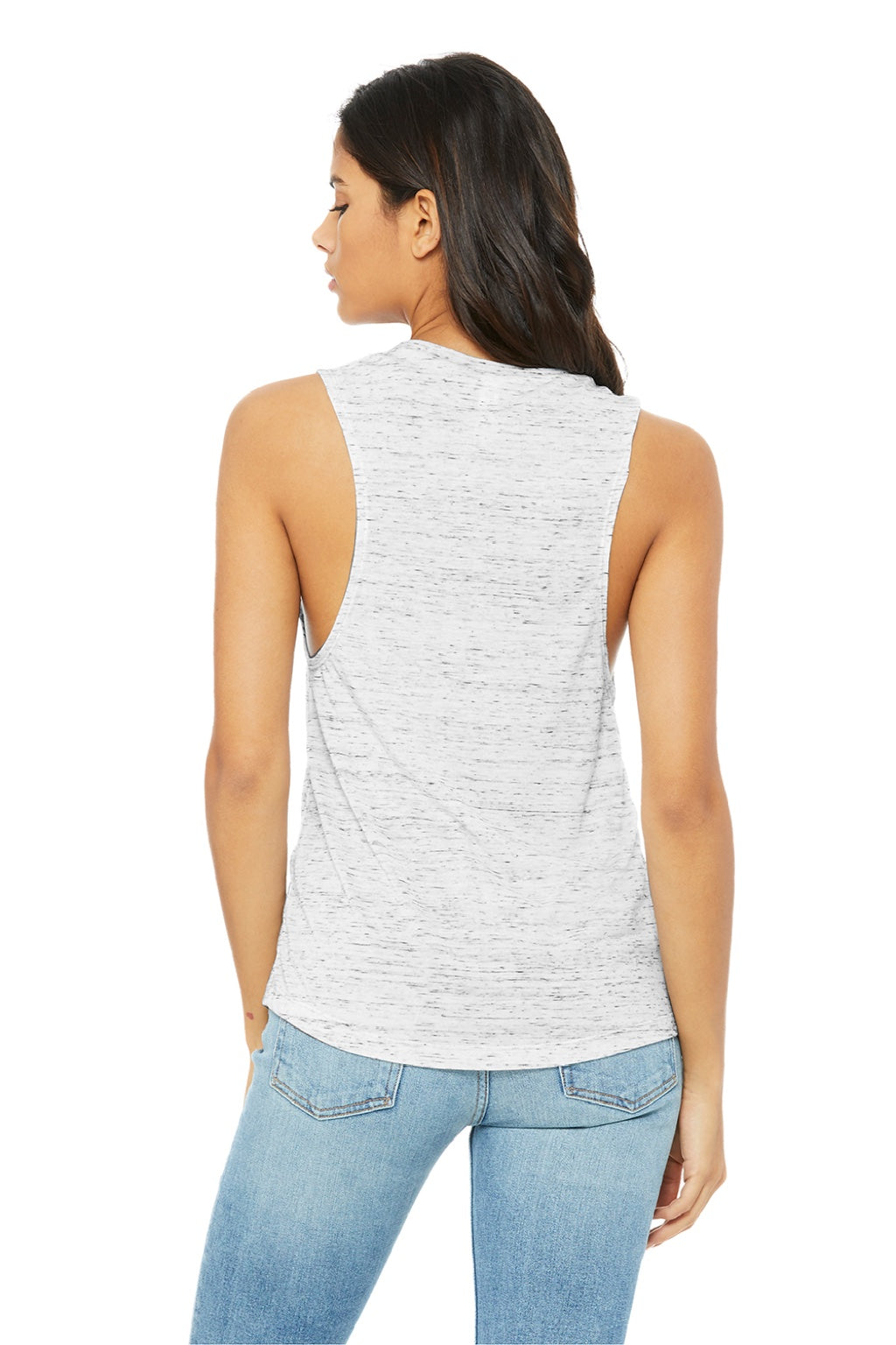 Bella + Canvas BC8803/8803 Womens Flowy Muscle Tank Top White Marble Model Back