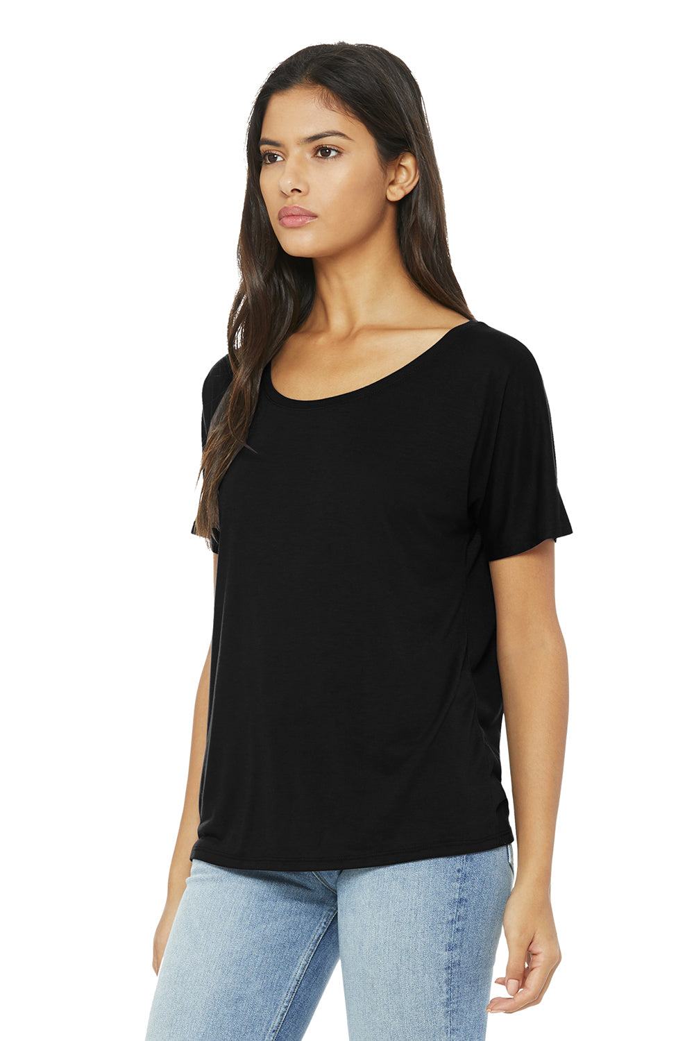 Bella + Canvas BC8816/8816 Womens Slouchy Short Sleeve Wide Neck T-Shirt Black Model 3Q