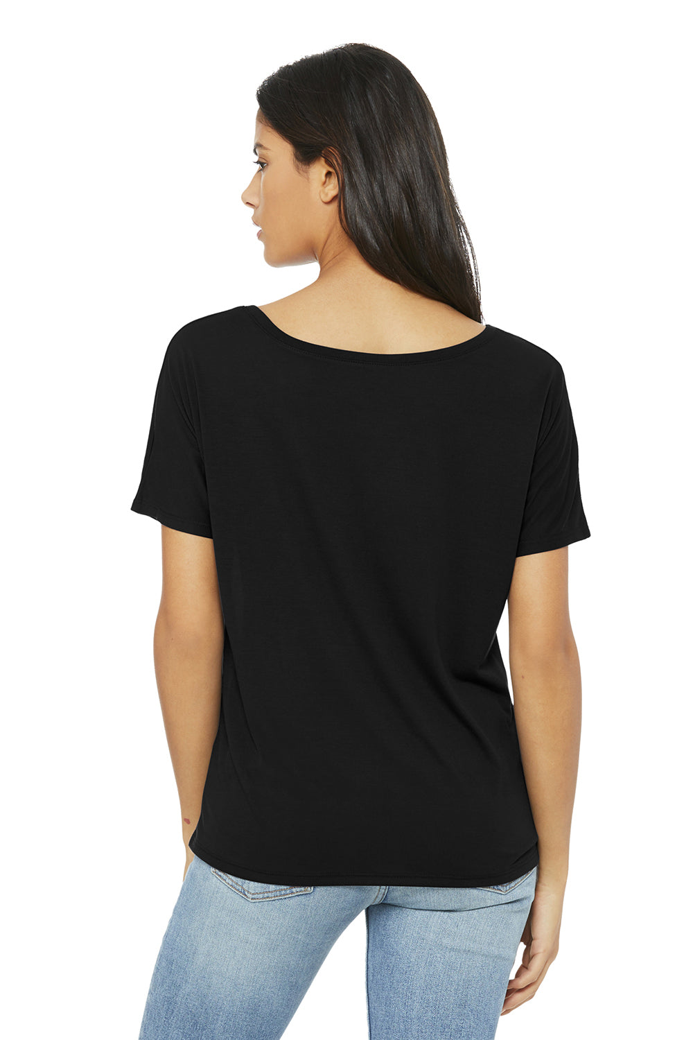 Bella + Canvas BC8816/8816 Womens Slouchy Short Sleeve Wide Neck T-Shirt Black Model Back