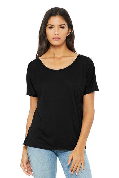 Bella + Canvas BC8816/8816 Womens Slouchy Short Sleeve Wide Neck T-Shirt Black Model Front