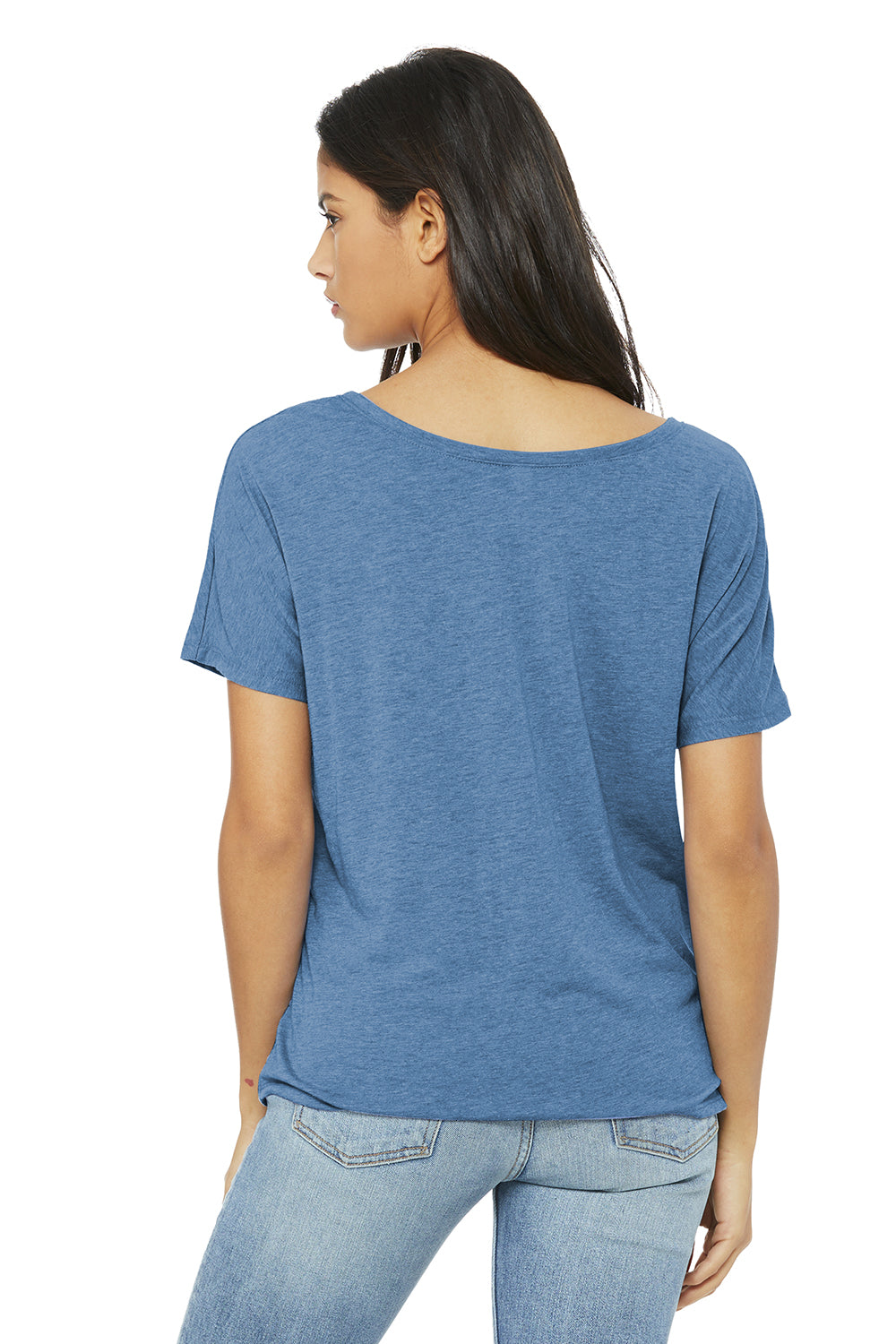 Bella + Canvas BC8816/8816 Womens Slouchy Short Sleeve Wide Neck T-Shirt Blue Triblend Model Back