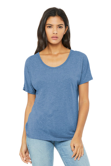Bella + Canvas BC8816/8816 Womens Slouchy Short Sleeve Wide Neck T-Shirt Blue Triblend Model Front