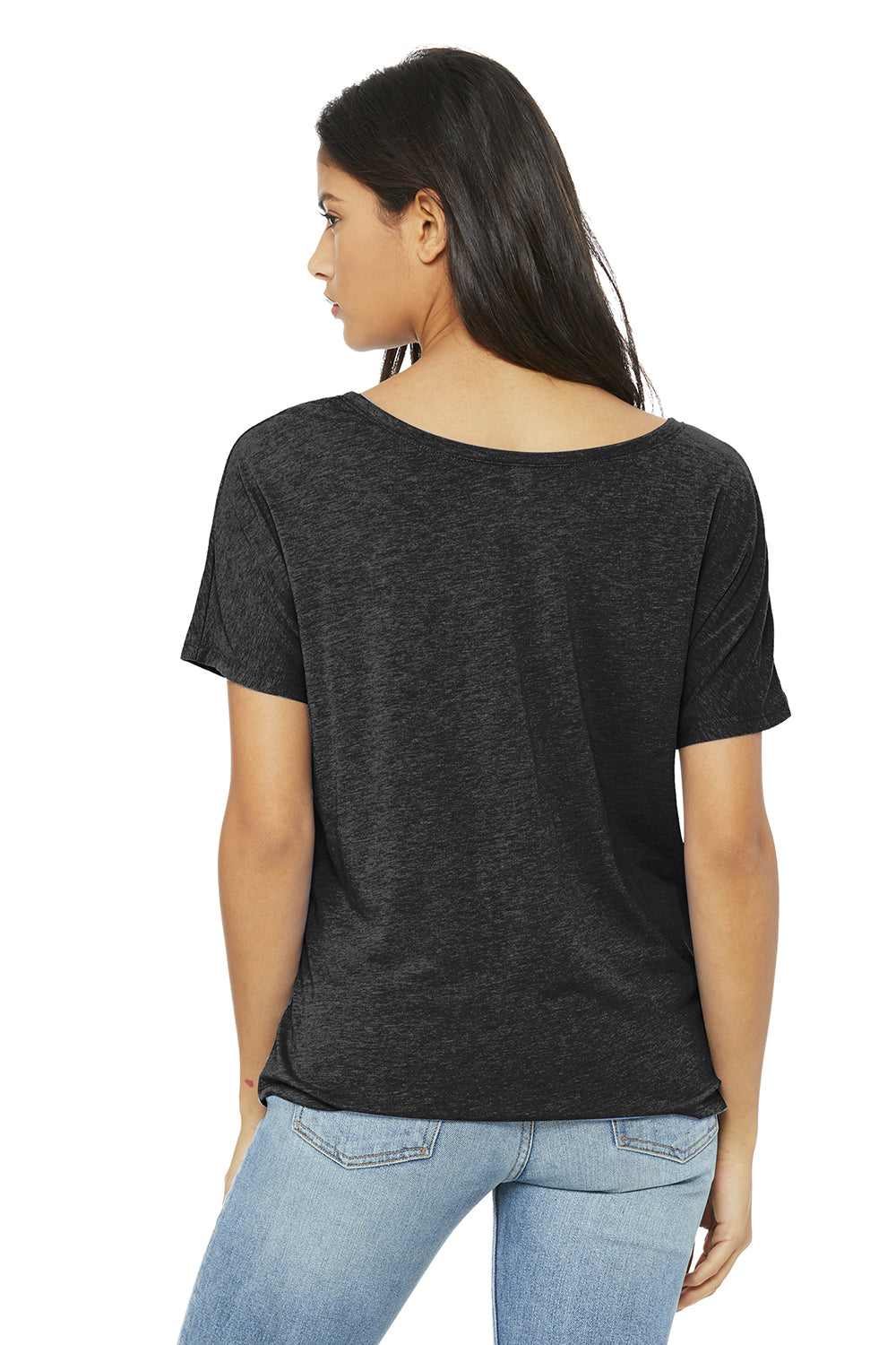 Bella + Canvas BC8816/8816 Womens Slouchy Short Sleeve Wide Neck T-Shirt Charcoal Black Triblend Model Back