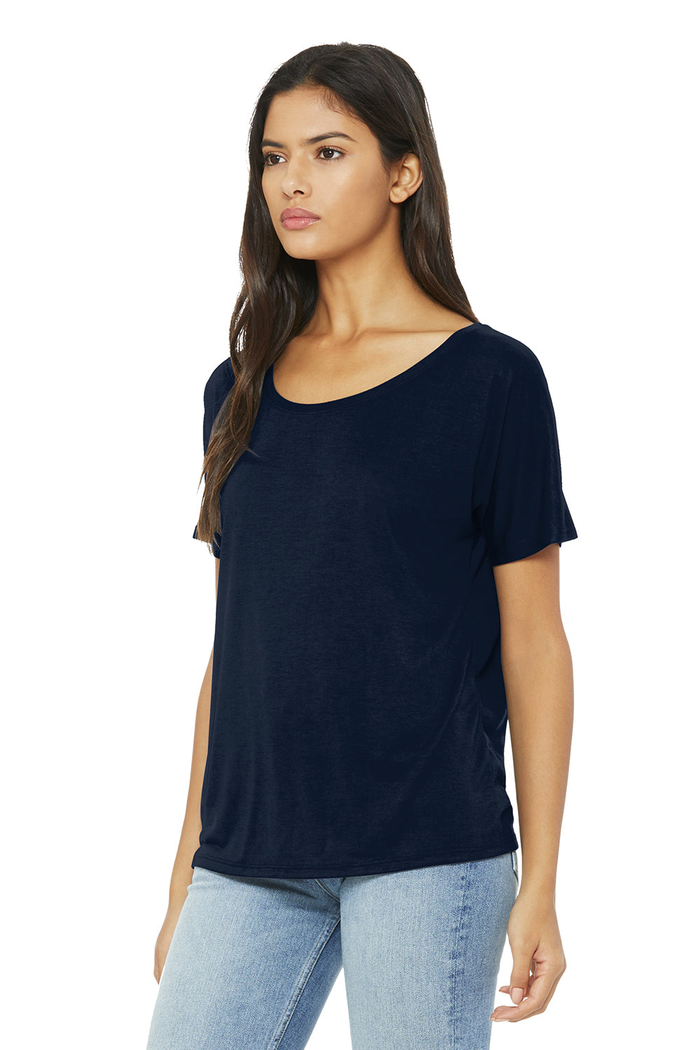 Bella + Canvas BC8816/8816 Womens Slouchy Short Sleeve Wide Neck T-Shirt Midnight Blue Model 3Q
