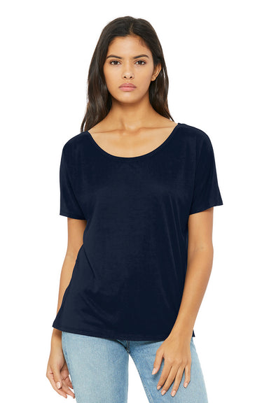 Bella + Canvas BC8816/8816 Womens Slouchy Short Sleeve Wide Neck T-Shirt Midnight Blue Model Front