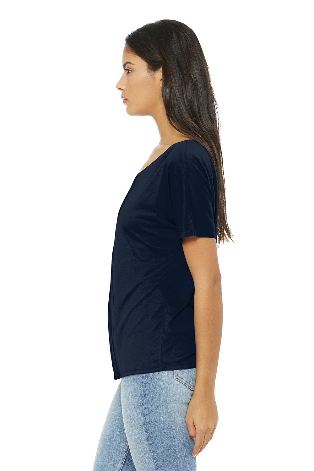 Bella + Canvas BC8816/8816 Womens Slouchy Short Sleeve Wide Neck T-Shirt Midnight Blue Model Side