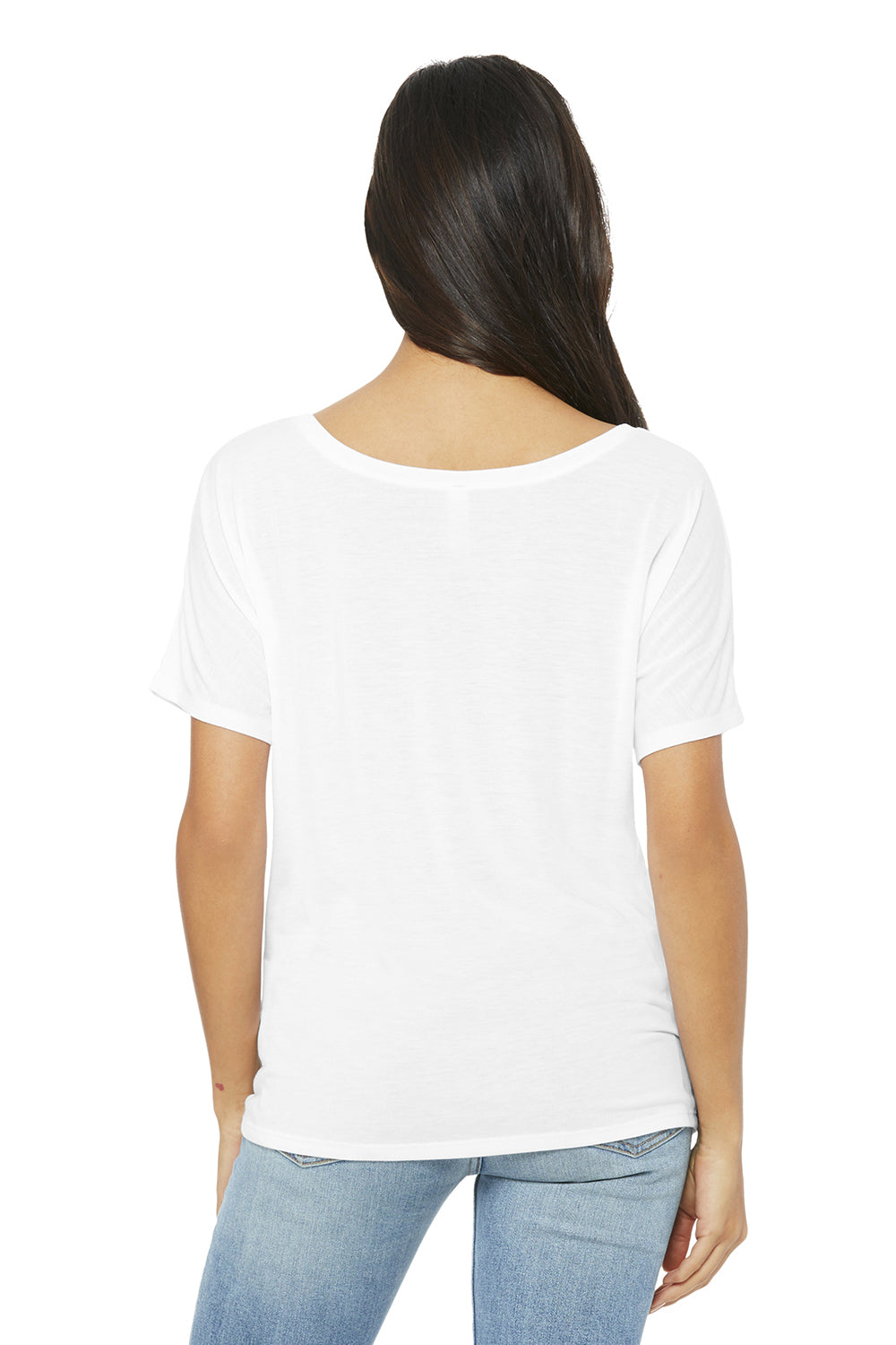 Bella + Canvas BC8816/8816 Womens Slouchy Short Sleeve Wide Neck T-Shirt White Model Back