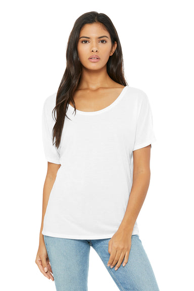 Bella + Canvas BC8816/8816 Womens Slouchy Short Sleeve Wide Neck T-Shirt White Model Front