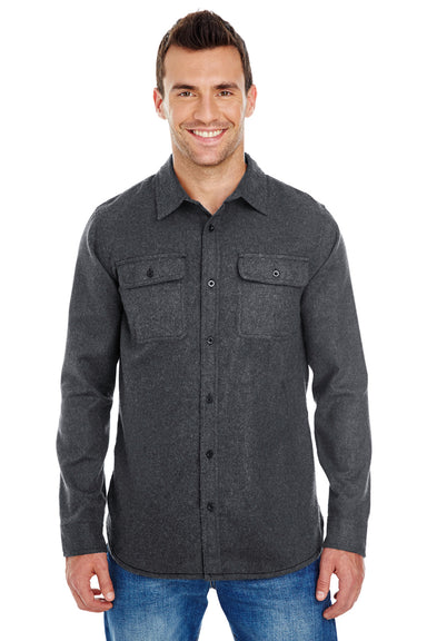 Burnside BU8200/8200 Mens Flannel Long Sleeve Button Down Shirt w/ Double Pockets Charcoal Grey Model Front