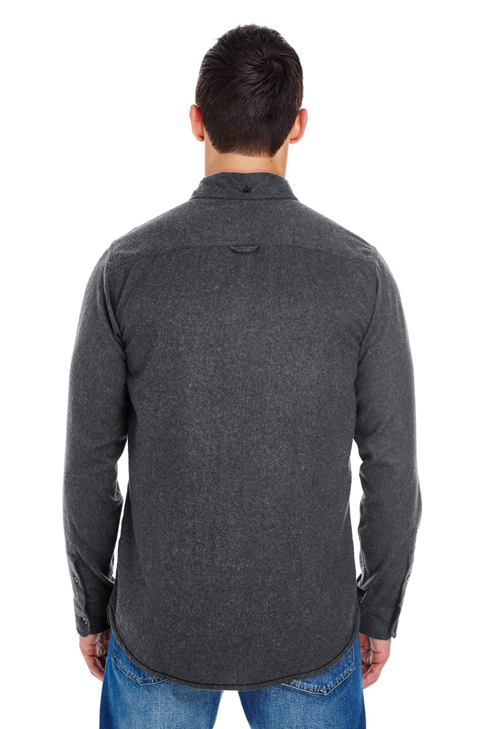 Burnside BU8200/8200 Mens Flannel Long Sleeve Button Down Shirt w/ Double Pockets Charcoal Grey Model Back