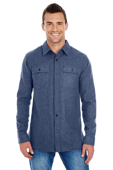 Burnside BU8200/8200 Mens Flannel Long Sleeve Button Down Shirt w/ Double Pockets Denim Blue Model Front