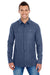 Burnside BU8200/8200 Mens Flannel Long Sleeve Button Down Shirt w/ Double Pockets Denim Blue Model Front