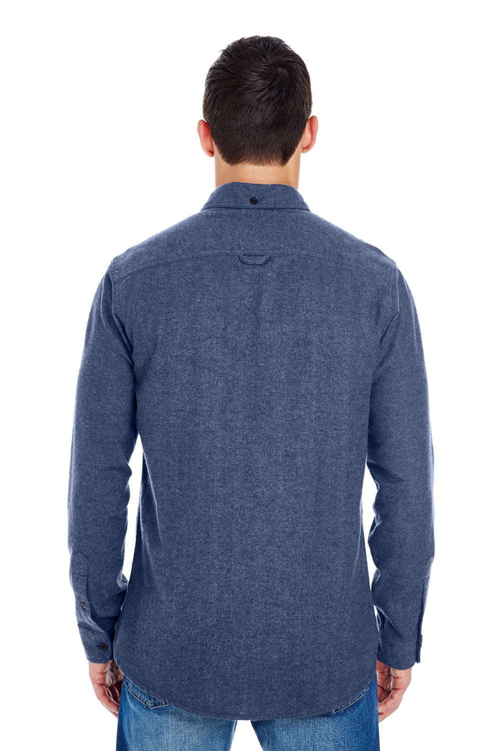 Burnside BU8200/8200 Mens Flannel Long Sleeve Button Down Shirt w/ Double Pockets Denim Blue Model Back