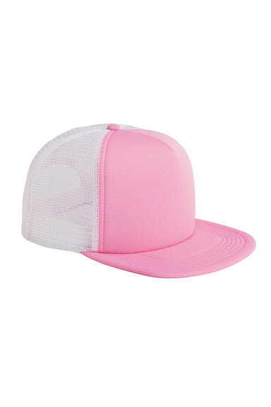 Big Accessories BX030 Mens Adjustable Trucker Hat Pink/White Flat Front