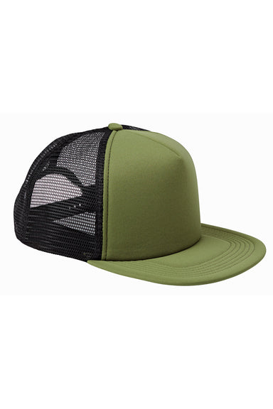 Big Accessories BX030 Mens Adjustable Trucker Hat Olive Green/Black Flat Front