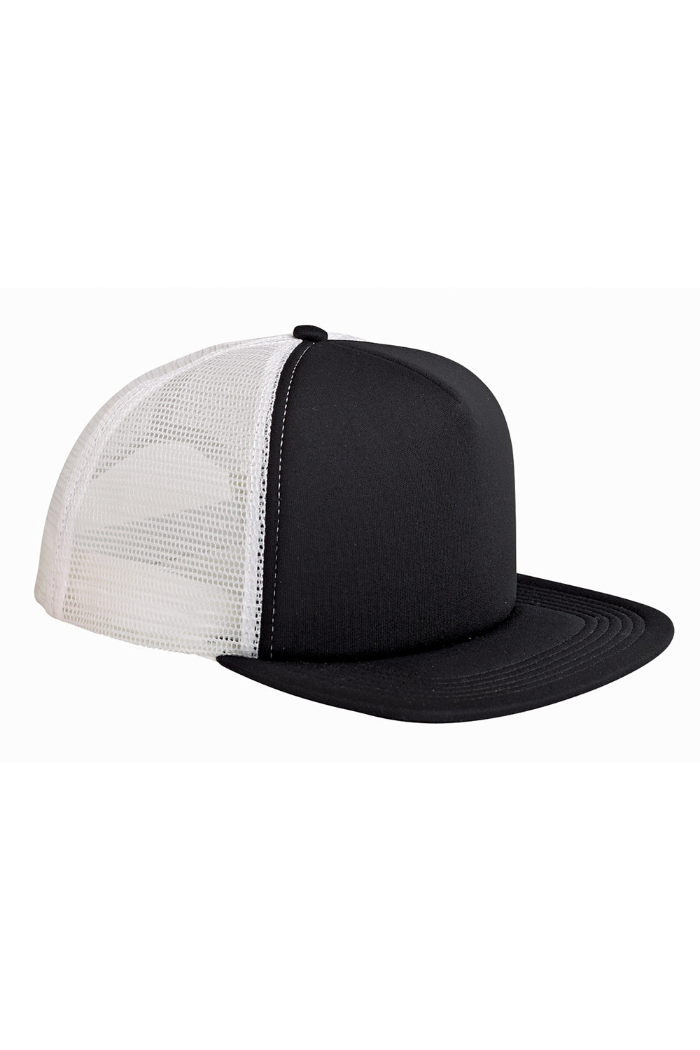 Big Accessories BX030 Mens Adjustable Trucker Hat Black/White Flat Front