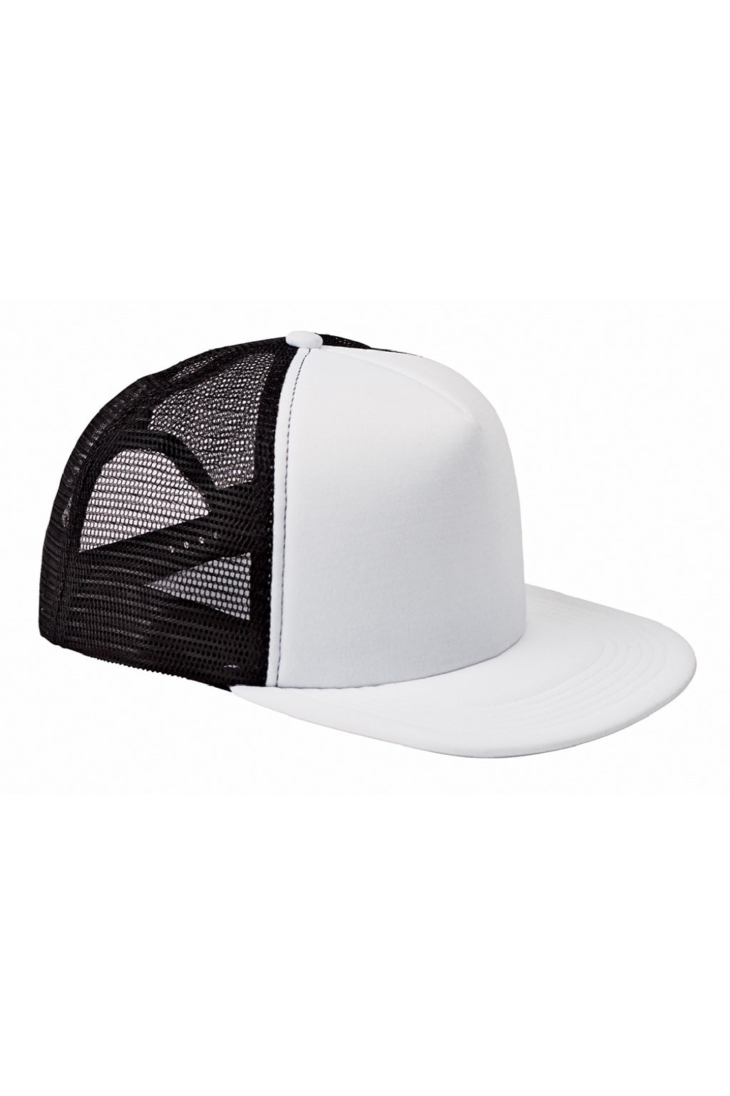 Big Accessories Hats BX030 Mens Adjustable Trucker Hat White/Black Flat Front