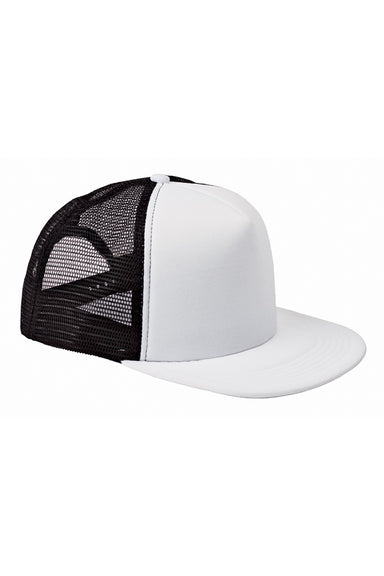 Big Accessories Hats BX030 Mens Adjustable Trucker Hat White/Black Flat Front