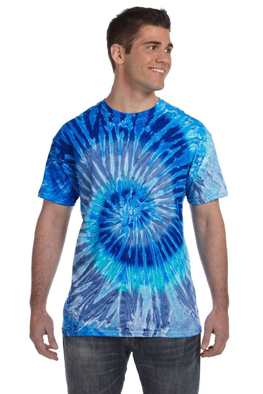 Colortone 1000 Mens Short Sleeve Crewneck T-Shirt Blue Jerry Model Front