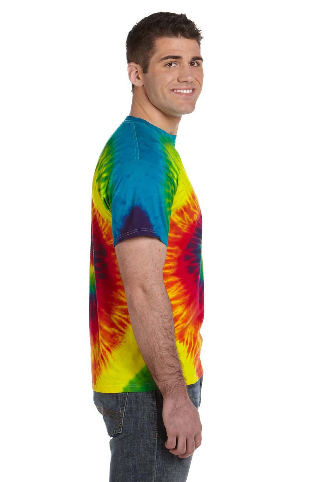 Colortone 1000 Mens Short Sleeve Crewneck T-Shirt Reactive Rainbow Model Side