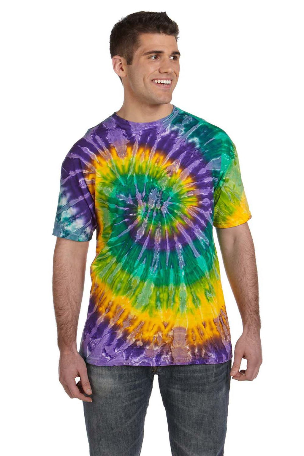 Colortone 1000 Mens Short Sleeve Crewneck T-Shirt Mardi Gras Model Front